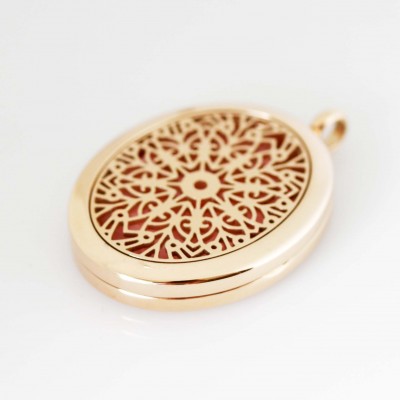 Perfume/Essential Oil Locket - Oval Mandala - Rose Gold Tone
